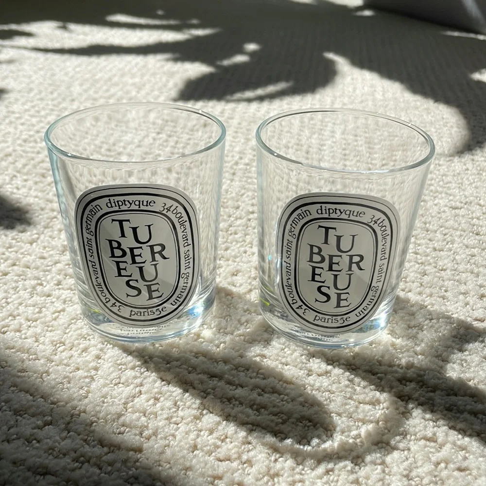 Empty 6.5oz Diptyque Tubereuse glasses (set of 2)